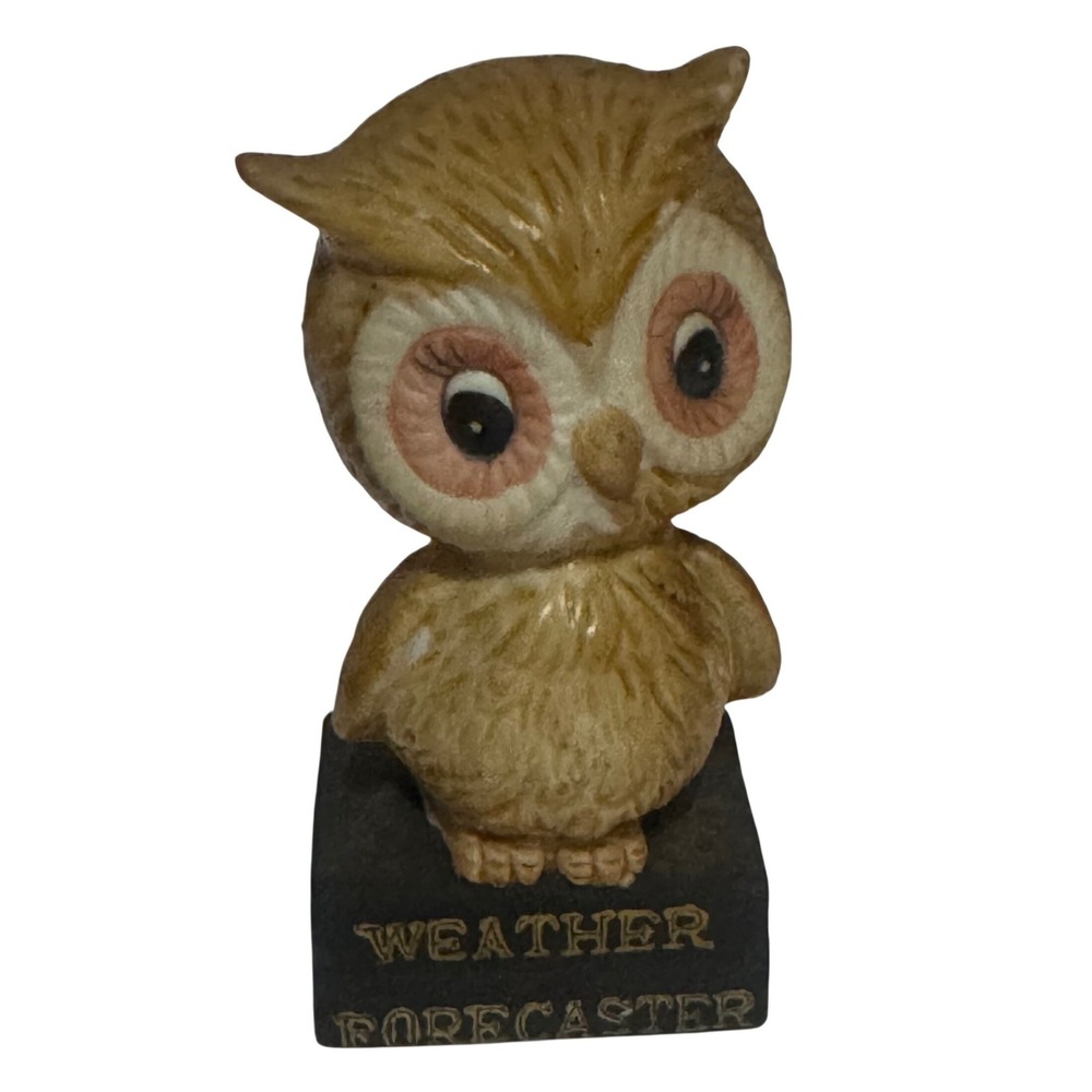 Vintage 1975 Enesco Owl Weather Forecaster Figurine E-8720 Ceramic Brown 3.5"
